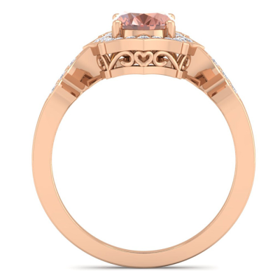 1 1/2 Carat Oval Shape Morganite and Diamond Ring In 14 Karat Rose Gold