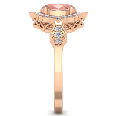 1 1/2 Carat Oval Shape Morganite and Diamond Ring In 14 Karat Rose Gold