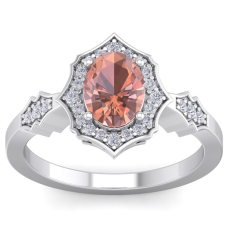 1 1/2 Carat Oval Shape Morganite and Diamond Ring In 14 Karat White Gold