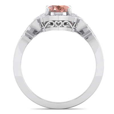 1 1/2 Carat Oval Shape Morganite and Diamond Ring In 14 Karat White Gold