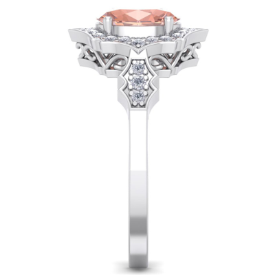1 1/2 Carat Oval Shape Morganite and Diamond Ring In 14 Karat White Gold