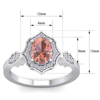 1 1/2 Carat Oval Shape Morganite and Diamond Ring In 14 Karat White Gold