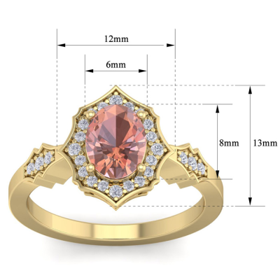 1 1/2 Carat Oval Shape Morganite and Diamond Ring In 14 Karat Yellow Gold