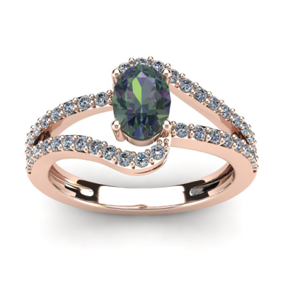 1 1/2 Carat Oval Shape Mystic Topaz and Fancy Diamond Ring In 14 Karat Rose Gold