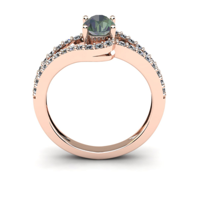 1 1/2 Carat Oval Shape Mystic Topaz and Fancy Diamond Ring In 14 Karat Rose Gold
