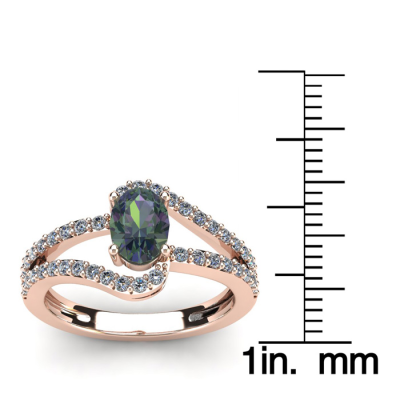 1 1/2 Carat Oval Shape Mystic Topaz and Fancy Diamond Ring In 14 Karat Rose Gold