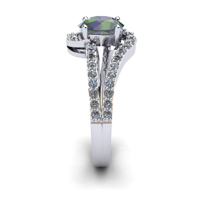 1 1/2 Carat Oval Shape Mystic Topaz and Fancy Diamond Ring In 14 Karat White Gold