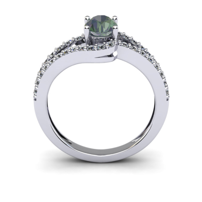 1 1/2 Carat Oval Shape Mystic Topaz and Fancy Diamond Ring In 14 Karat White Gold