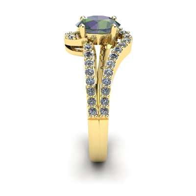 1 1/2 Carat Oval Shape Mystic Topaz and Fancy Diamond Ring In 14 Karat Yellow Gold