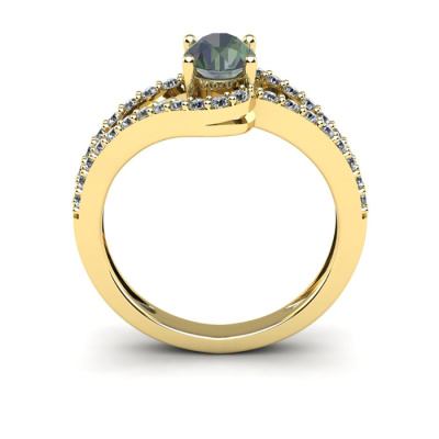 1 1/2 Carat Oval Shape Mystic Topaz and Fancy Diamond Ring In 14 Karat Yellow Gold