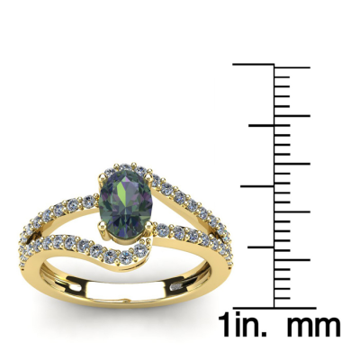 1 1/2 Carat Oval Shape Mystic Topaz and Fancy Diamond Ring In 14 Karat Yellow Gold