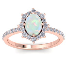 1 1/2 Carat Oval Shape Opal and Diamond Ring In 14K Rose Gold