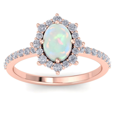 1 1/2 Carat Oval Shape Opal and Diamond Ring In 14K Rose Gold