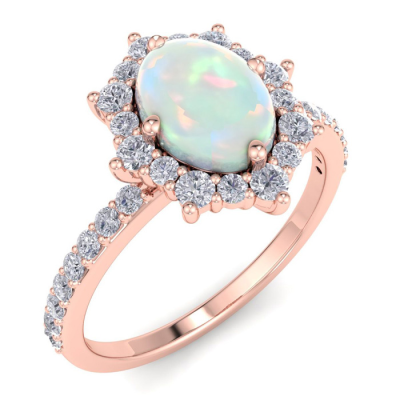 1 1/2 Carat Oval Shape Opal and Diamond Ring In 14K Rose Gold