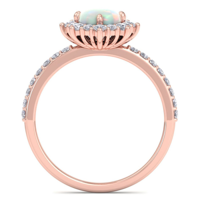 1 1/2 Carat Oval Shape Opal and Diamond Ring In 14K Rose Gold