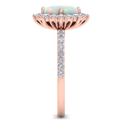 1 1/2 Carat Oval Shape Opal and Diamond Ring In 14K Rose Gold