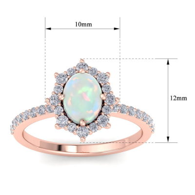 1 1/2 Carat Oval Shape Opal and Diamond Ring In 14K Rose Gold
