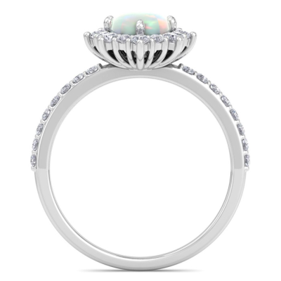 1 1/2 Carat Oval Shape Opal and Diamond Ring In 14K White Gold