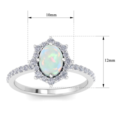 1 1/2 Carat Oval Shape Opal and Diamond Ring In 14K White Gold