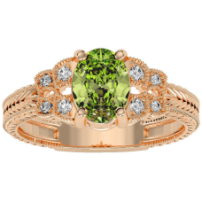 1 1/2 Carat Oval Shape Peridot and Diamond Ring In 10 Karat Rose Gold