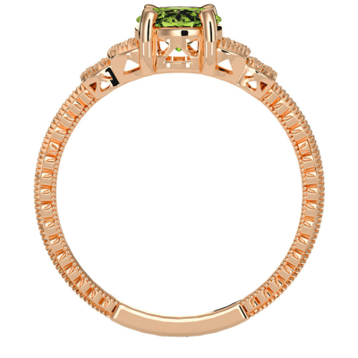 1 1/2 Carat Oval Shape Peridot and Diamond Ring In 10 Karat Rose Gold