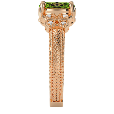 1 1/2 Carat Oval Shape Peridot and Diamond Ring In 10 Karat Rose Gold