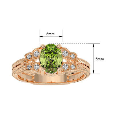 1 1/2 Carat Oval Shape Peridot and Diamond Ring In 10 Karat Rose Gold