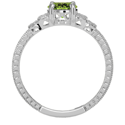 1 1/2 Carat Oval Shape Peridot and Diamond Ring In 10 Karat White Gold