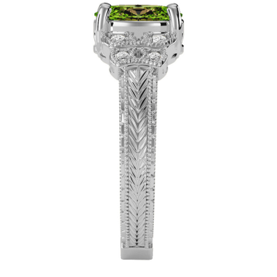 1 1/2 Carat Oval Shape Peridot and Diamond Ring In 10 Karat White Gold
