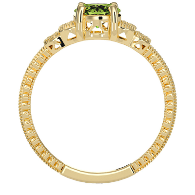 1 1/2 Carat Oval Shape Peridot and Diamond Ring In 10 Karat Yellow Gold