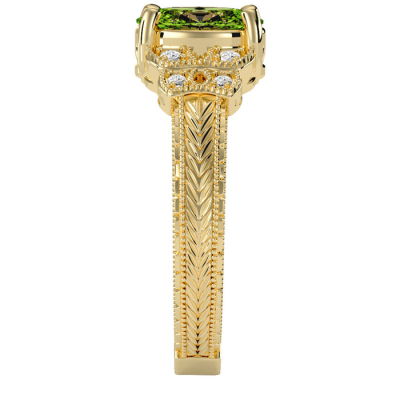 1 1/2 Carat Oval Shape Peridot and Diamond Ring In 10 Karat Yellow Gold