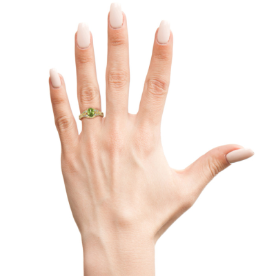 1 1/2 Carat Oval Shape Peridot and Diamond Ring In 10 Karat Yellow Gold