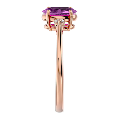 1 1/2 Carat Oval Shape Pink Topaz and Two Diamond Ring In 14 Karat Rose Gold