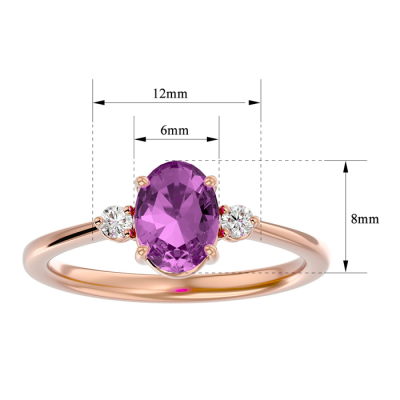 1 1/2 Carat Oval Shape Pink Topaz and Two Diamond Ring In 14 Karat Rose Gold