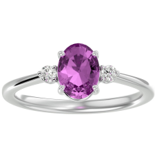 1 1/2 Carat Oval Shape Pink Topaz and Two Diamond Ring In 14 Karat White Gold
