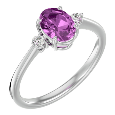 1 1/2 Carat Oval Shape Pink Topaz and Two Diamond Ring In 14 Karat White Gold