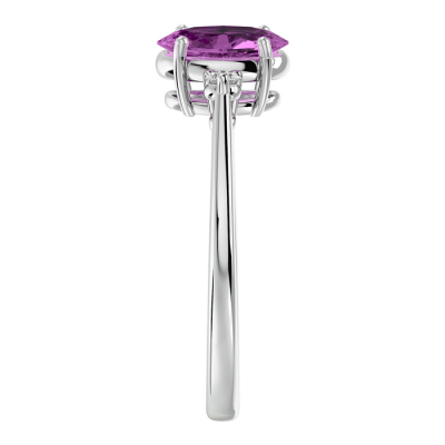 1 1/2 Carat Oval Shape Pink Topaz and Two Diamond Ring In 14 Karat White Gold