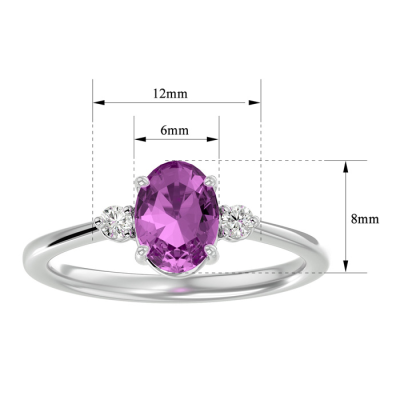 1 1/2 Carat Oval Shape Pink Topaz and Two Diamond Ring In 14 Karat White Gold