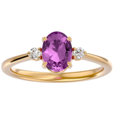 1 1/2 Carat Oval Shape Pink Topaz and Two Diamond Ring In 14 Karat Yellow Gold