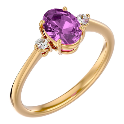 1 1/2 Carat Oval Shape Pink Topaz and Two Diamond Ring In 14 Karat Yellow Gold
