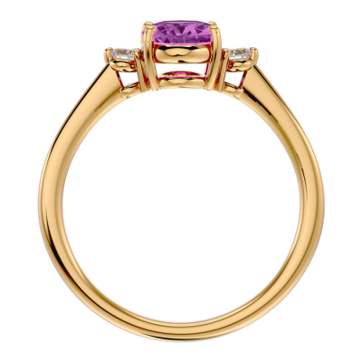 1 1/2 Carat Oval Shape Pink Topaz and Two Diamond Ring In 14 Karat Yellow Gold