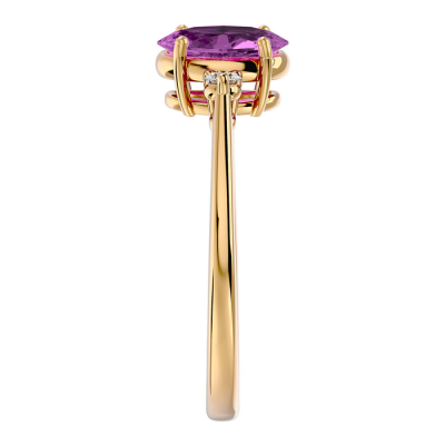 1 1/2 Carat Oval Shape Pink Topaz and Two Diamond Ring In 14 Karat Yellow Gold
