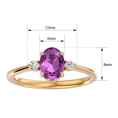 1 1/2 Carat Oval Shape Pink Topaz and Two Diamond Ring In 14 Karat Yellow Gold