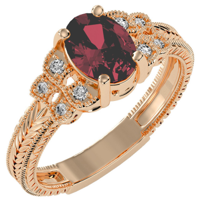 1 1/2 Carat Oval Shape Ruby and Diamond Ring In 10 Karat Rose Gold