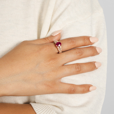 1 1/2 Carat Oval Shape Ruby and Diamond Ring In 10 Karat Rose Gold
