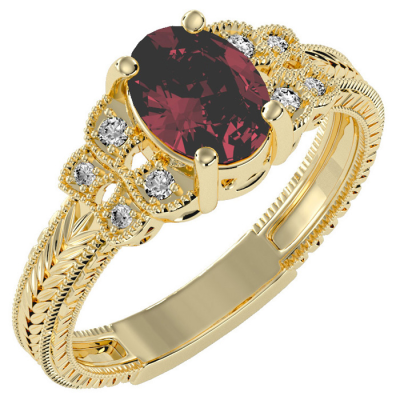1 1/2 Carat Oval Shape Ruby and Diamond Ring In 10 Karat Yellow Gold