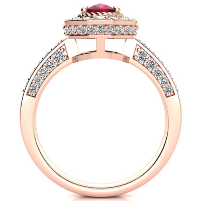 1 1/2 Carat Oval Shape Ruby and Halo Diamond Ring In 14 Karat Rose Gold