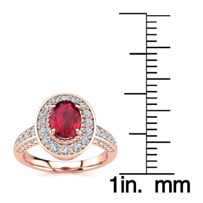 1 1/2 Carat Oval Shape Ruby and Halo Diamond Ring In 14 Karat Rose Gold