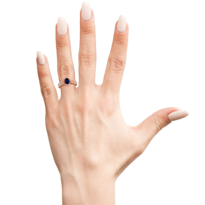 1 1/2 Carat Oval Shape Sapphire Ring With Tapered Etched Band In 14 Karat Rose Gold