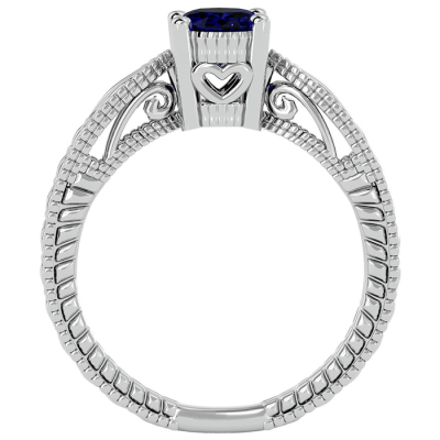 1 1/2 Carat Oval Shape Sapphire Ring With Tapered Etched Band In 14 Karat White Gold